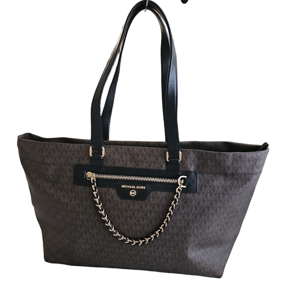 NWOT Michael Kors All-Over Logo-Printed Large Tote Bag Brown/Black - Picture 1 of 9